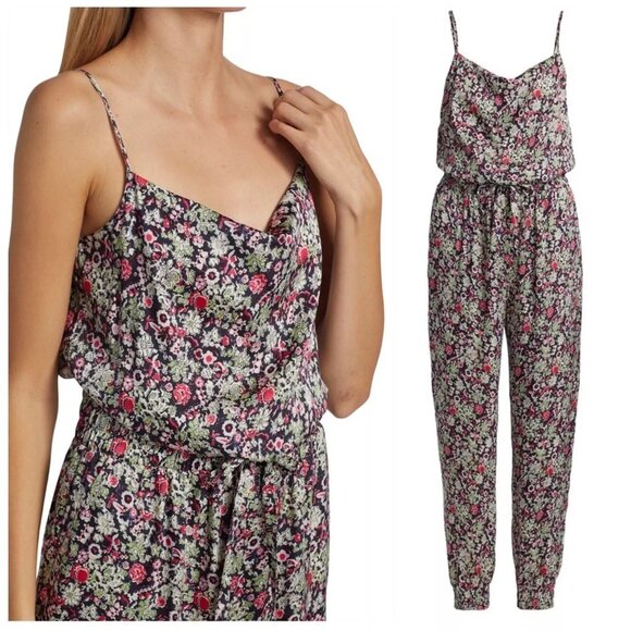 Cinq à Sept Finnley Spring Impressionist Floral Satin Jumpsuit Jogger Romper M - Picture 1 of 15